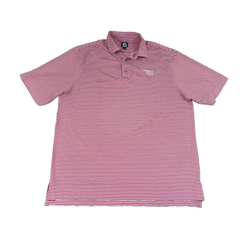 FootJoy Golf Polo Shirt Men XL Red White Striped Oklahoma FIJI Fraternity ProDry